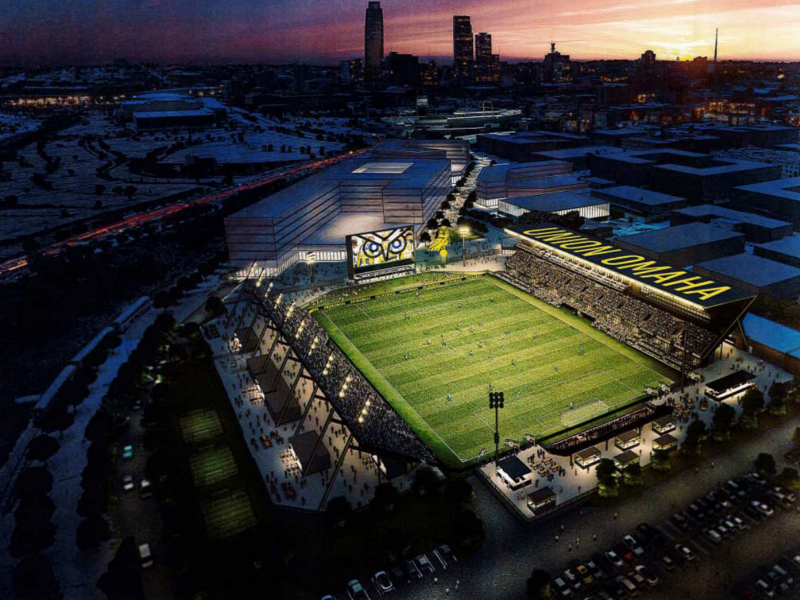 A rendering of Union Omaha's proposed downtown soccer stadium.