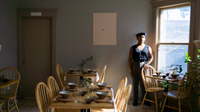 Obed Sanchez-Liborio at the back of his dining room. Photo by Chris Bowling.
