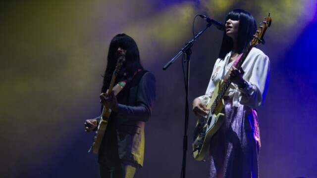 Mark Speer (left) and Laura Lee (right) of Khruangbin performs at the Maha Music Festival on July 31, 2021. Photo by Chris Bowling.