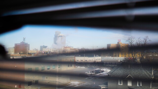 The only redeeming quality of Dana Swope's apartment: the view of downtown Omaha. Photo taken at the Flora apartments on 2557 Jones Street by Chris Bowling on Jan. 25, 2022.